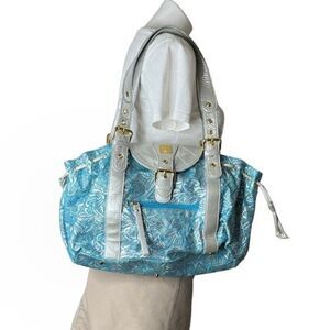 SHARIF 1827 Shoulder Bag Handbag Purse Aqua Blue Metallic Silver